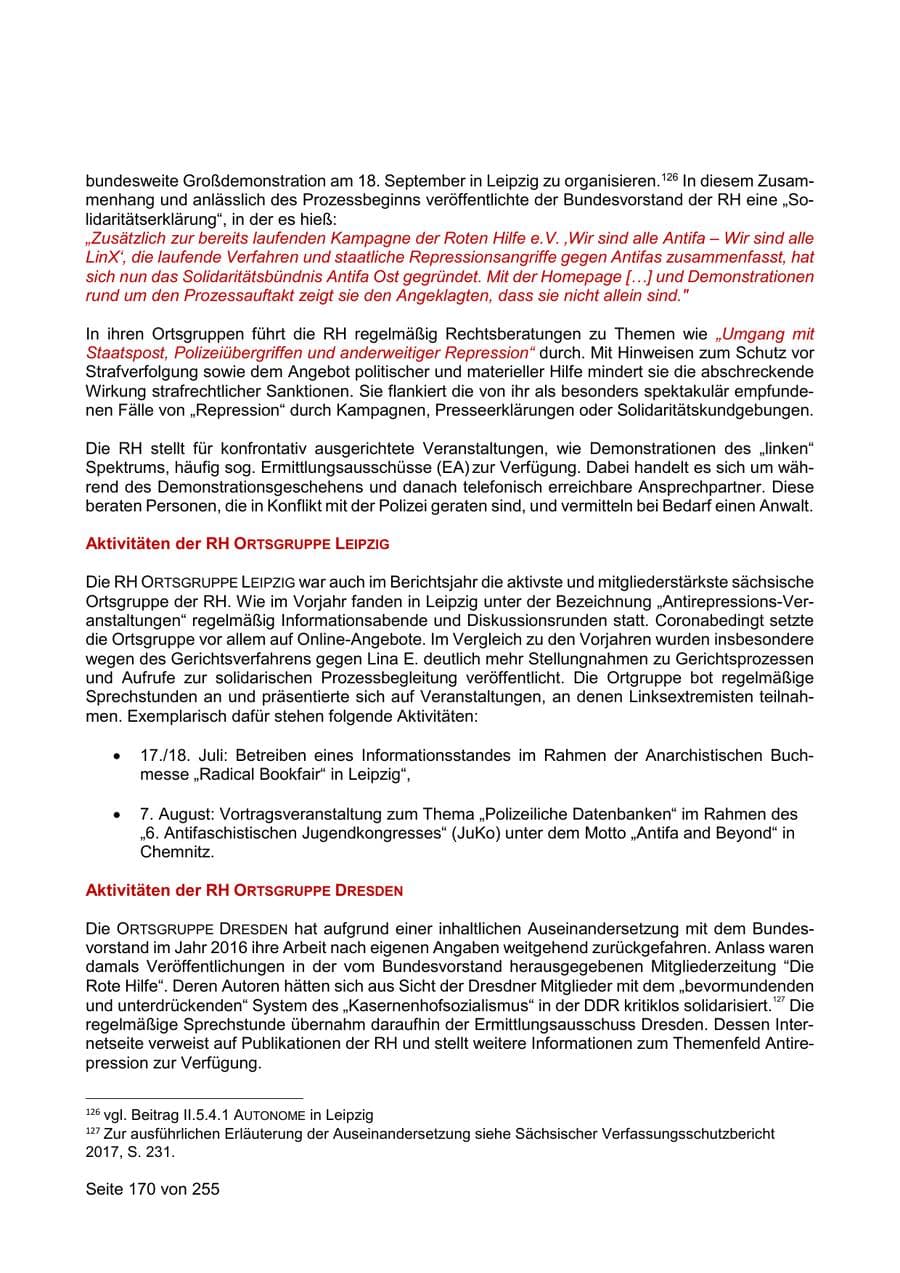 Seite 170 des Verfassungsschutzbericht 2021 Sachsen