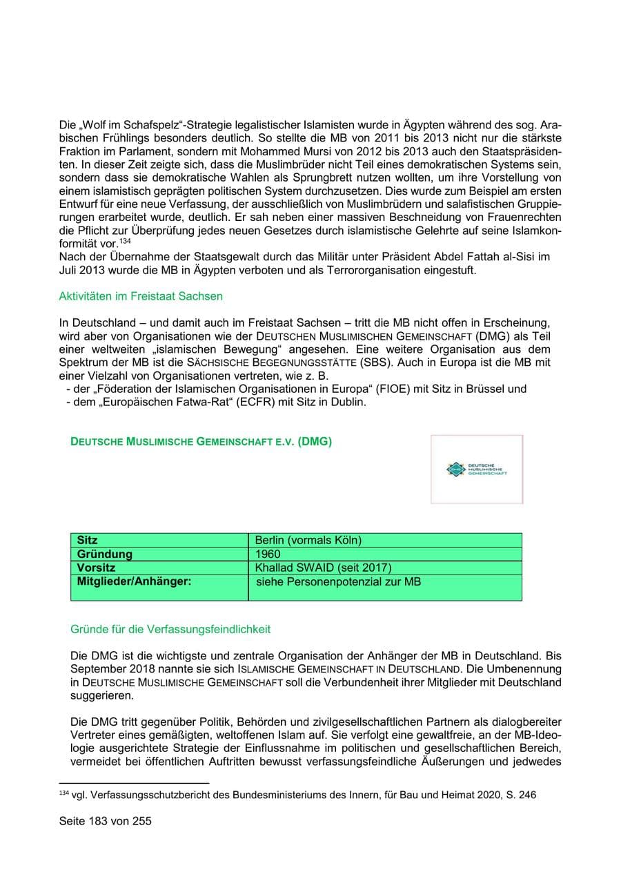 Seite 183 des Verfassungsschutzbericht 2021 Sachsen