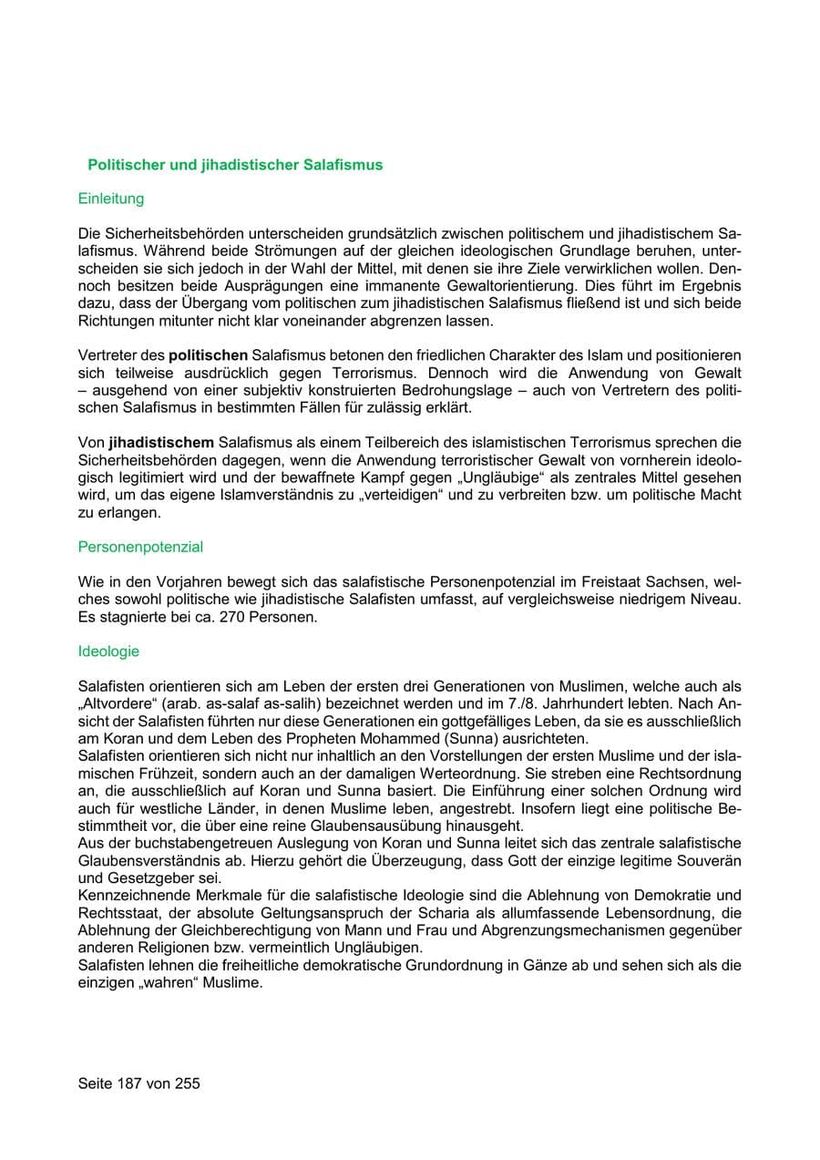 Seite 187 des Verfassungsschutzbericht 2021 Sachsen