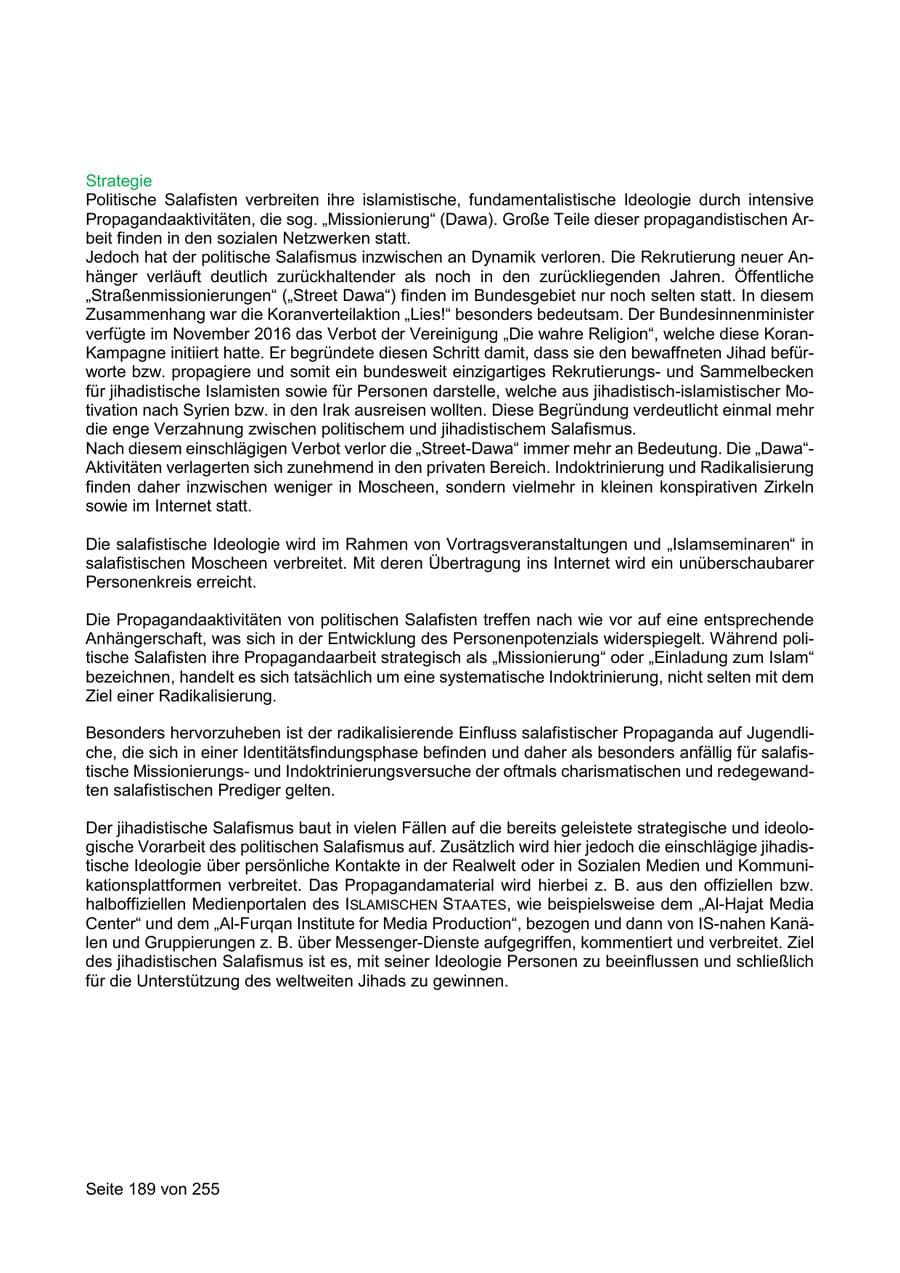 Seite 189 des Verfassungsschutzbericht 2021 Sachsen