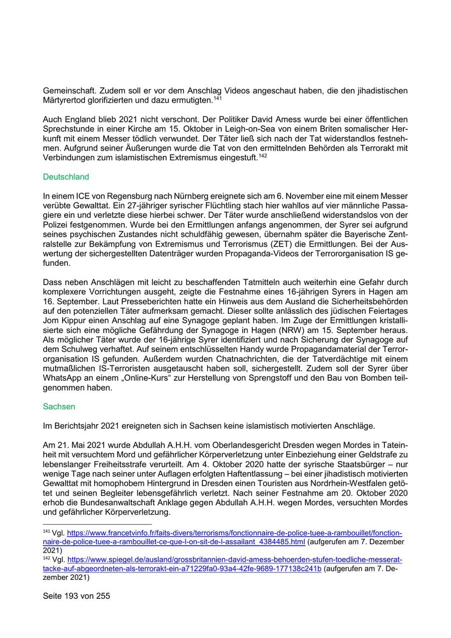 Seite 193 des Verfassungsschutzbericht 2021 Sachsen