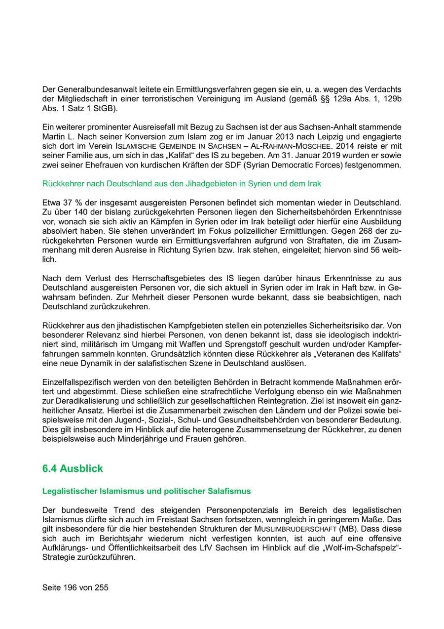 Seite 196 des Verfassungsschutzbericht 2021 Sachsen
