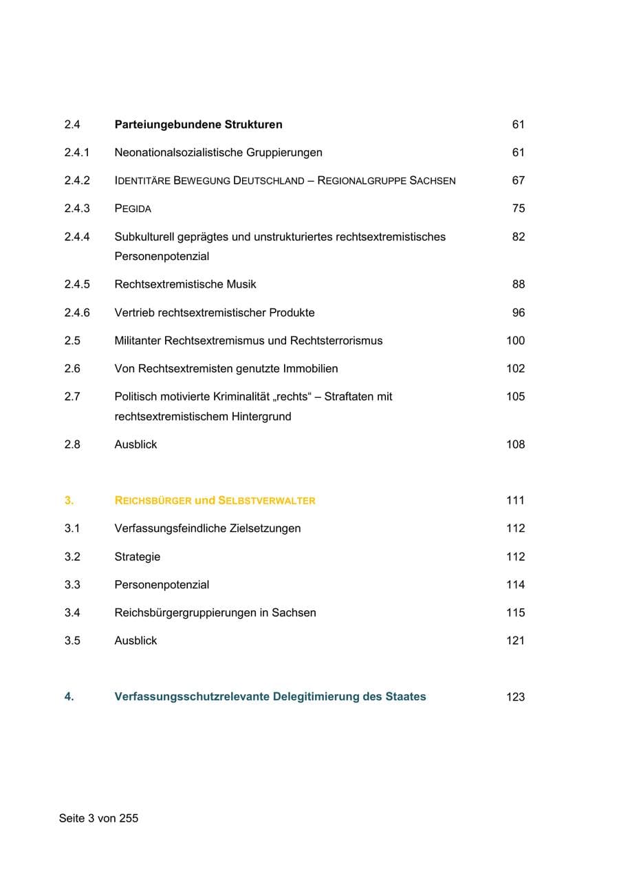 Seite 3 des Verfassungsschutzbericht 2021 Sachsen
