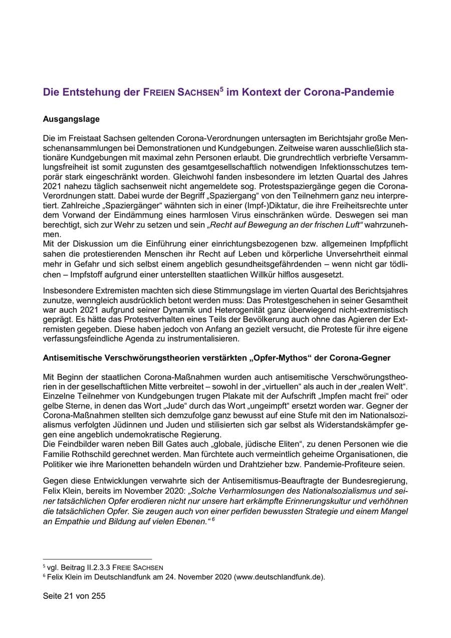 Seite 21 des Verfassungsschutzbericht 2021 Sachsen