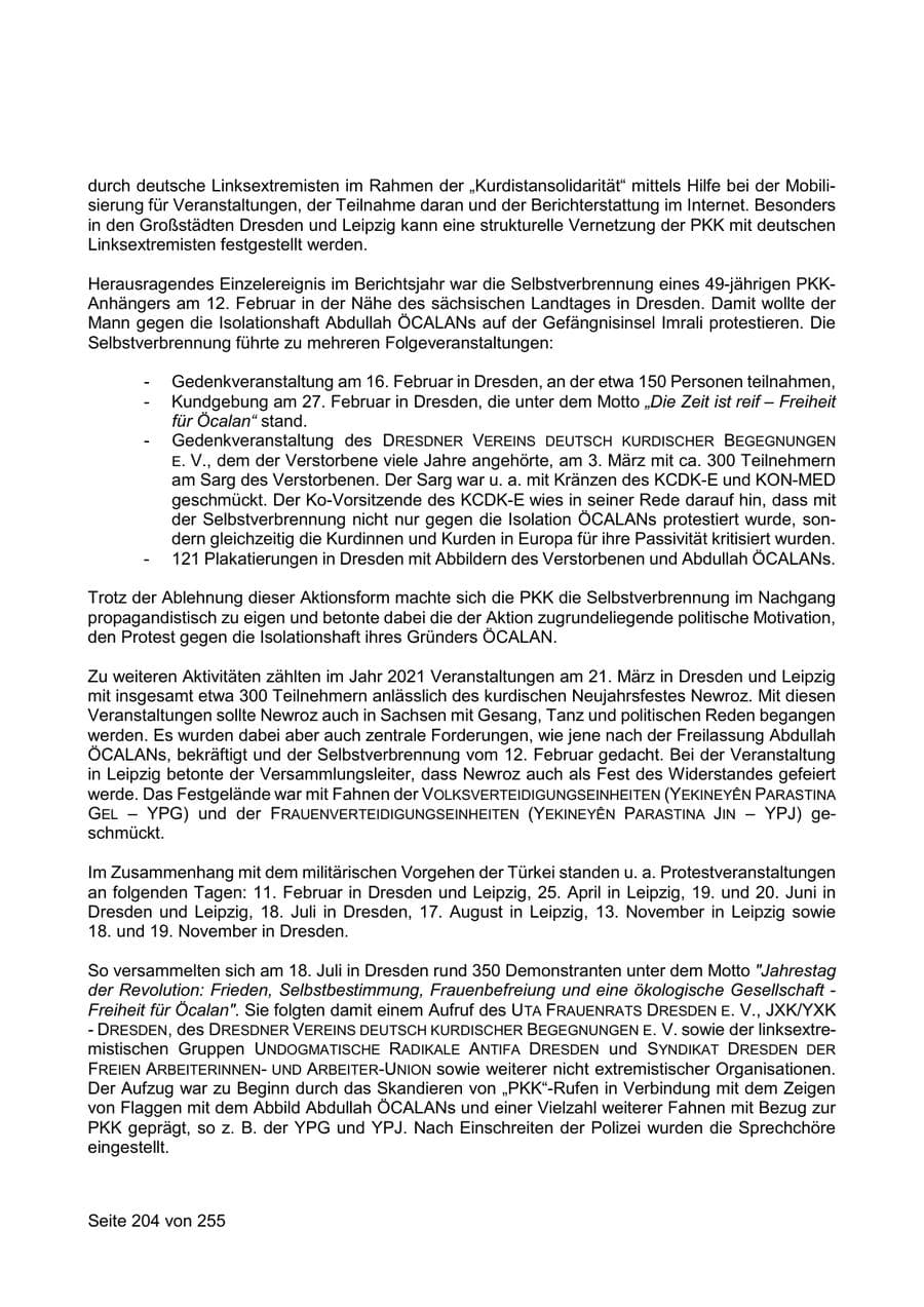 Seite 204 des Verfassungsschutzbericht 2021 Sachsen