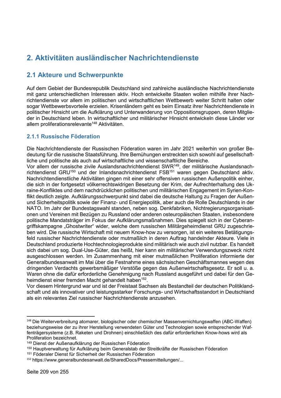 Seite 209 des Verfassungsschutzbericht 2021 Sachsen