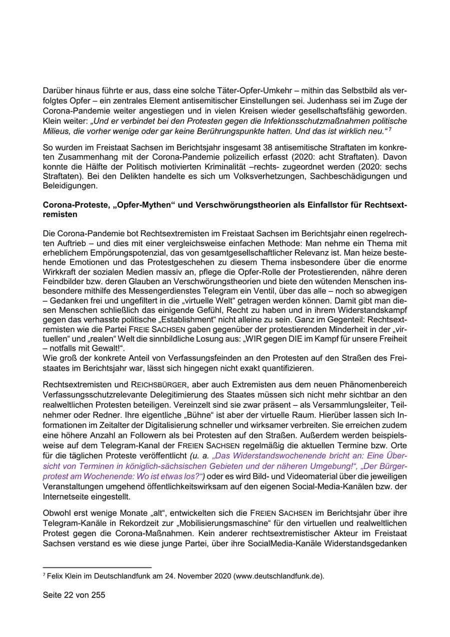 Seite 22 des Verfassungsschutzbericht 2021 Sachsen