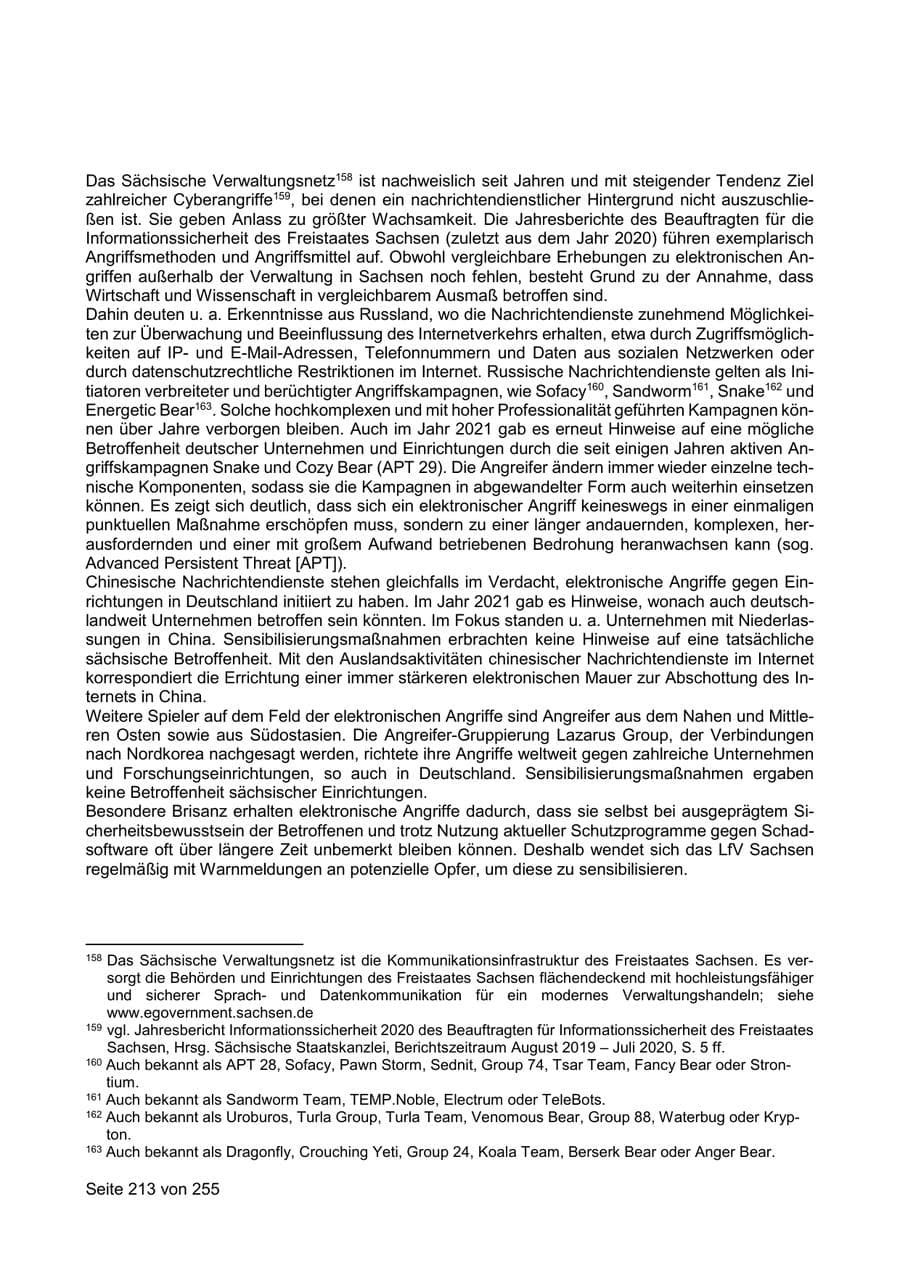 Seite 213 des Verfassungsschutzbericht 2021 Sachsen