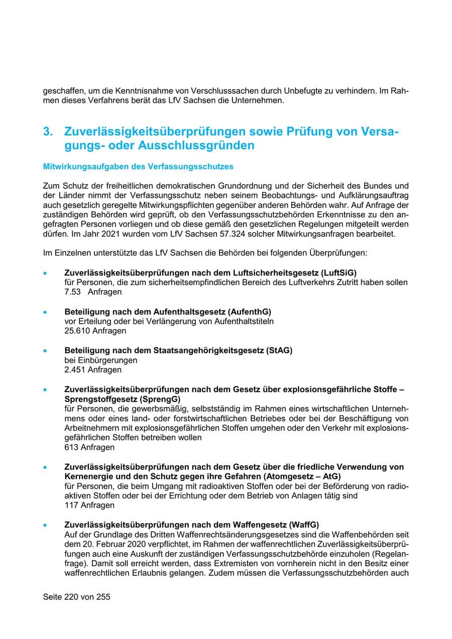 Seite 220 des Verfassungsschutzbericht 2021 Sachsen