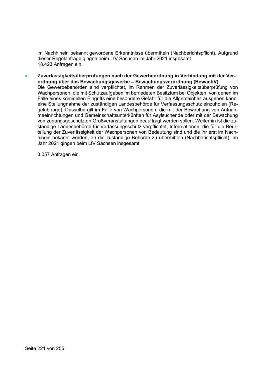 Seite 221 des Verfassungsschutzbericht 2021 Sachsen
