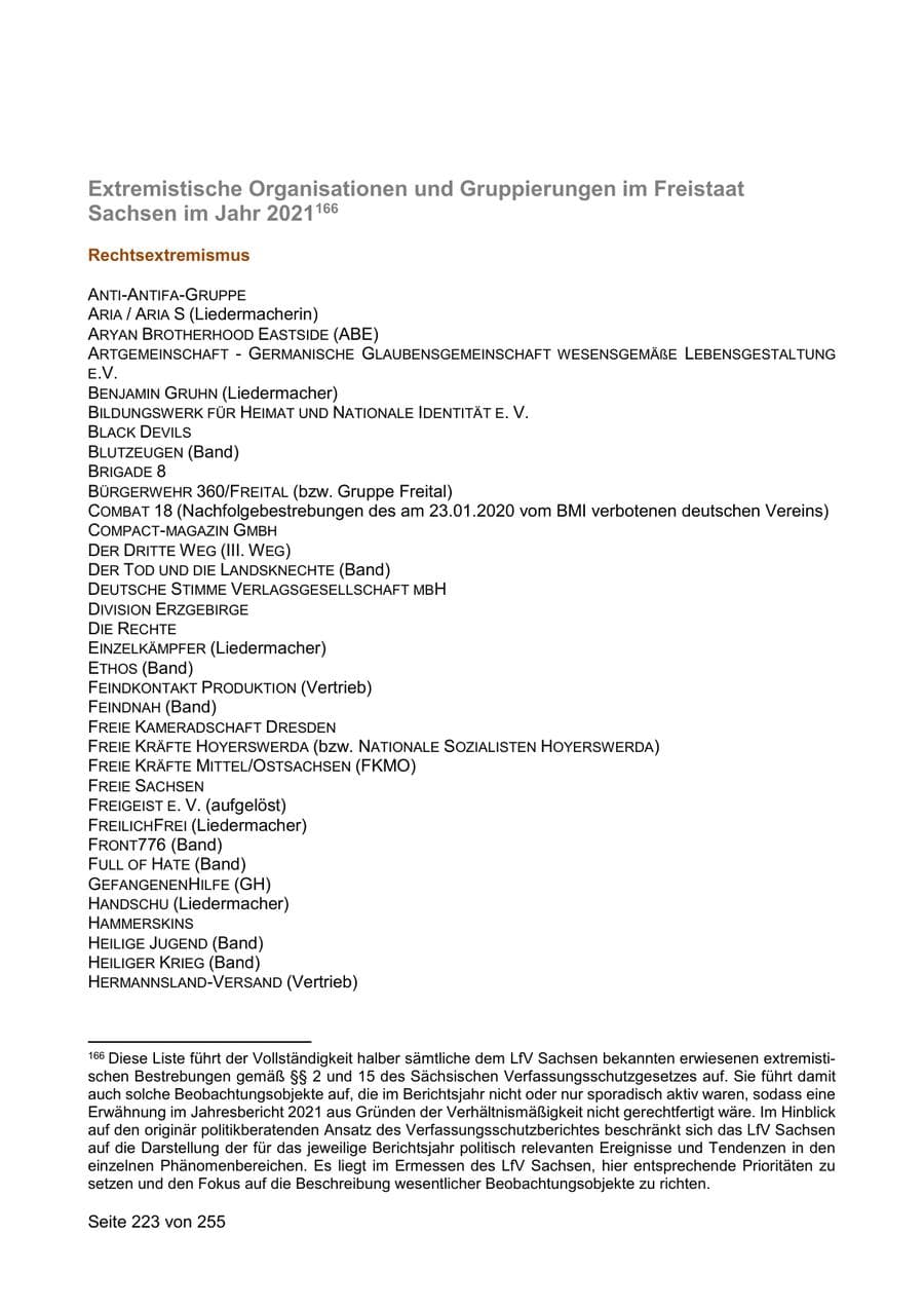Seite 223 des Verfassungsschutzbericht 2021 Sachsen