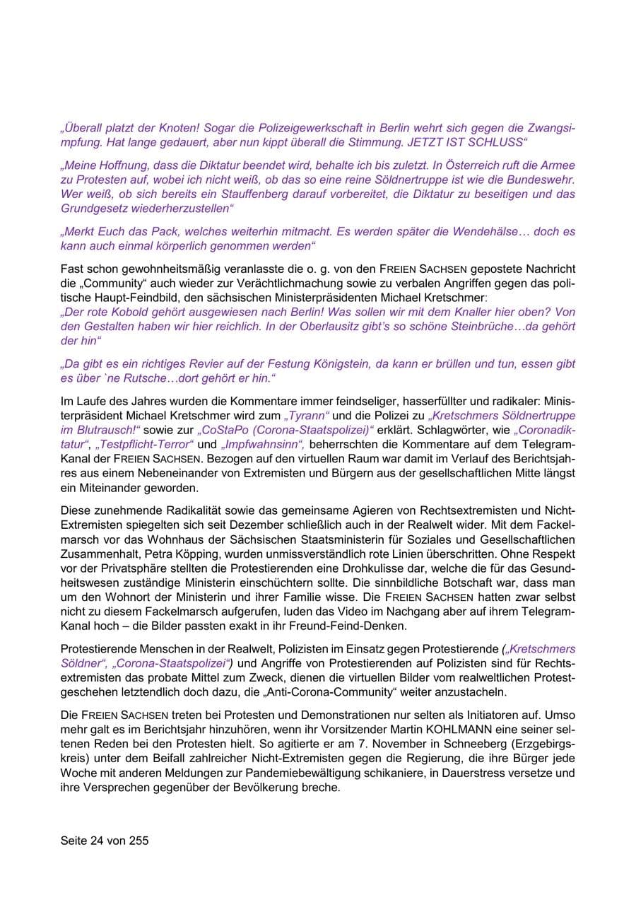 Seite 24 des Verfassungsschutzbericht 2021 Sachsen