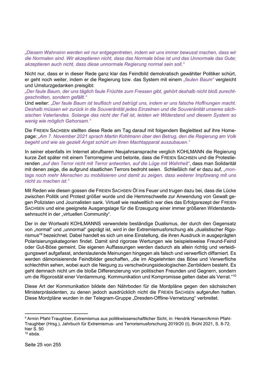Seite 25 des Verfassungsschutzbericht 2021 Sachsen