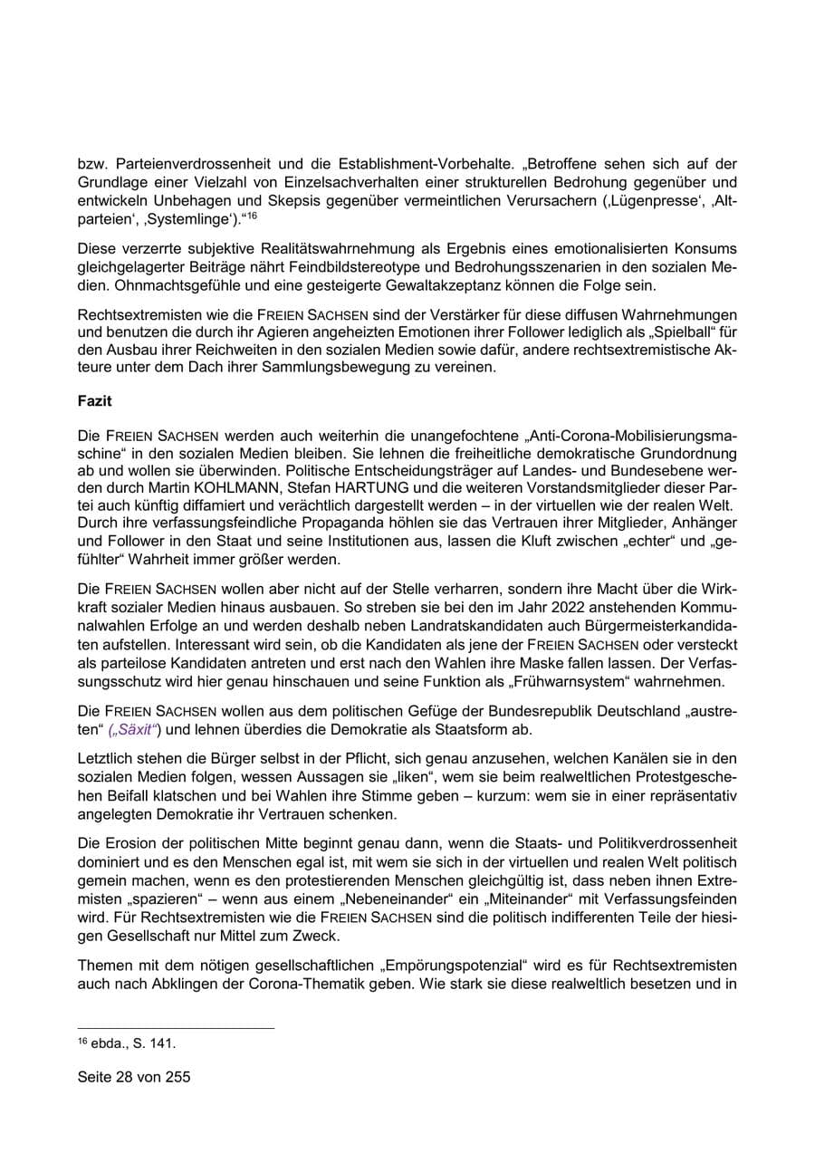 Seite 28 des Verfassungsschutzbericht 2021 Sachsen
