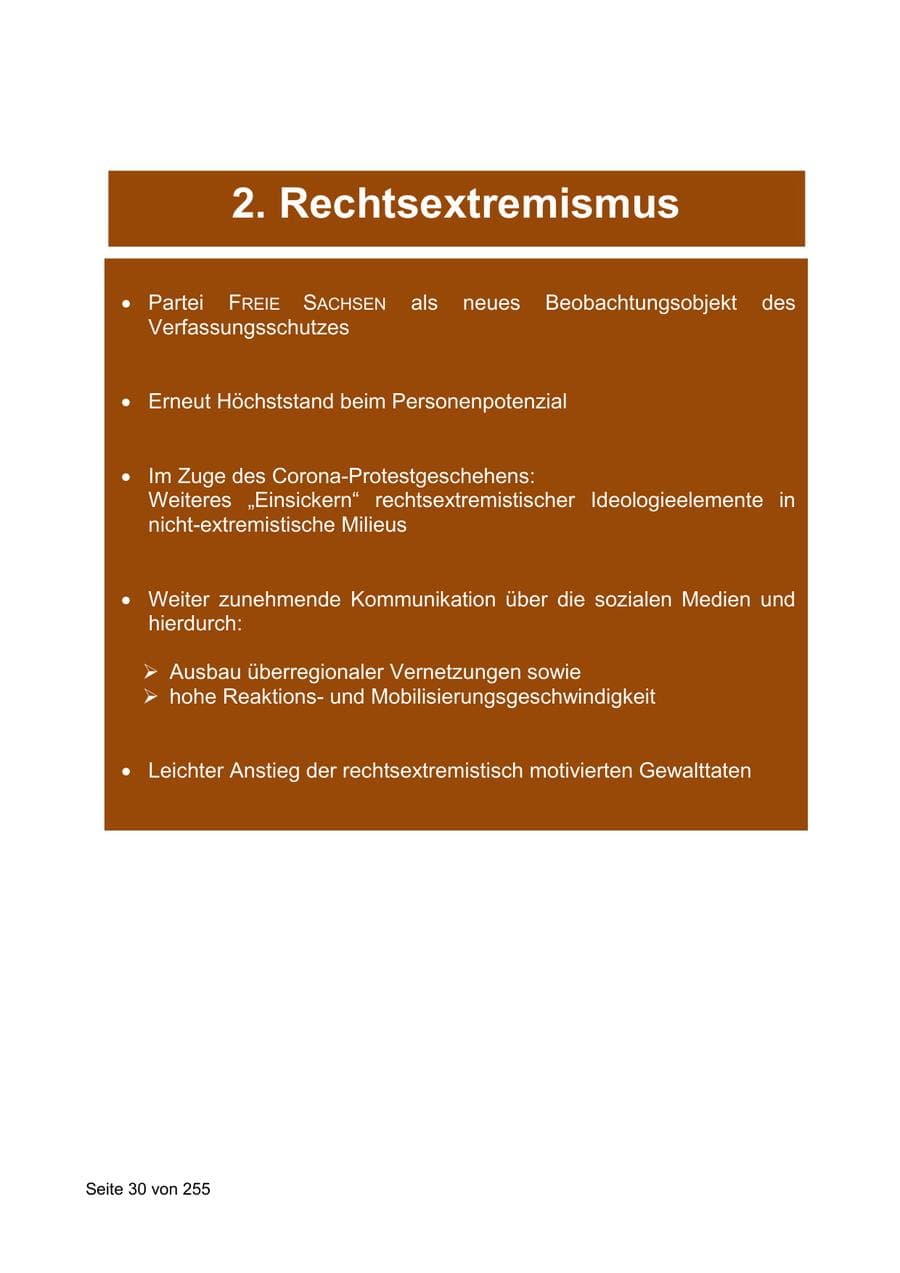 Seite 30 des Verfassungsschutzbericht 2021 Sachsen