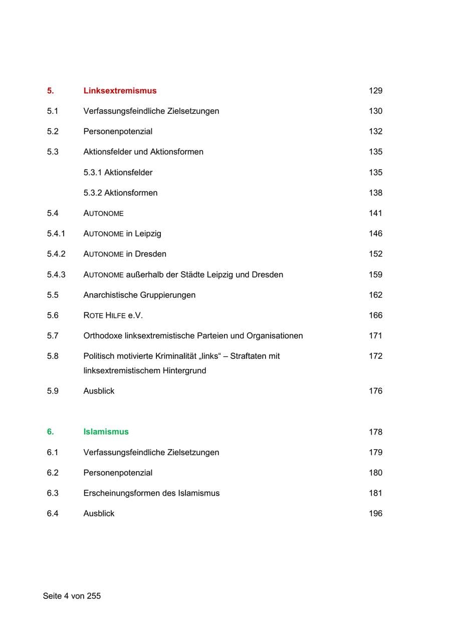 Seite 4 des Verfassungsschutzbericht 2021 Sachsen