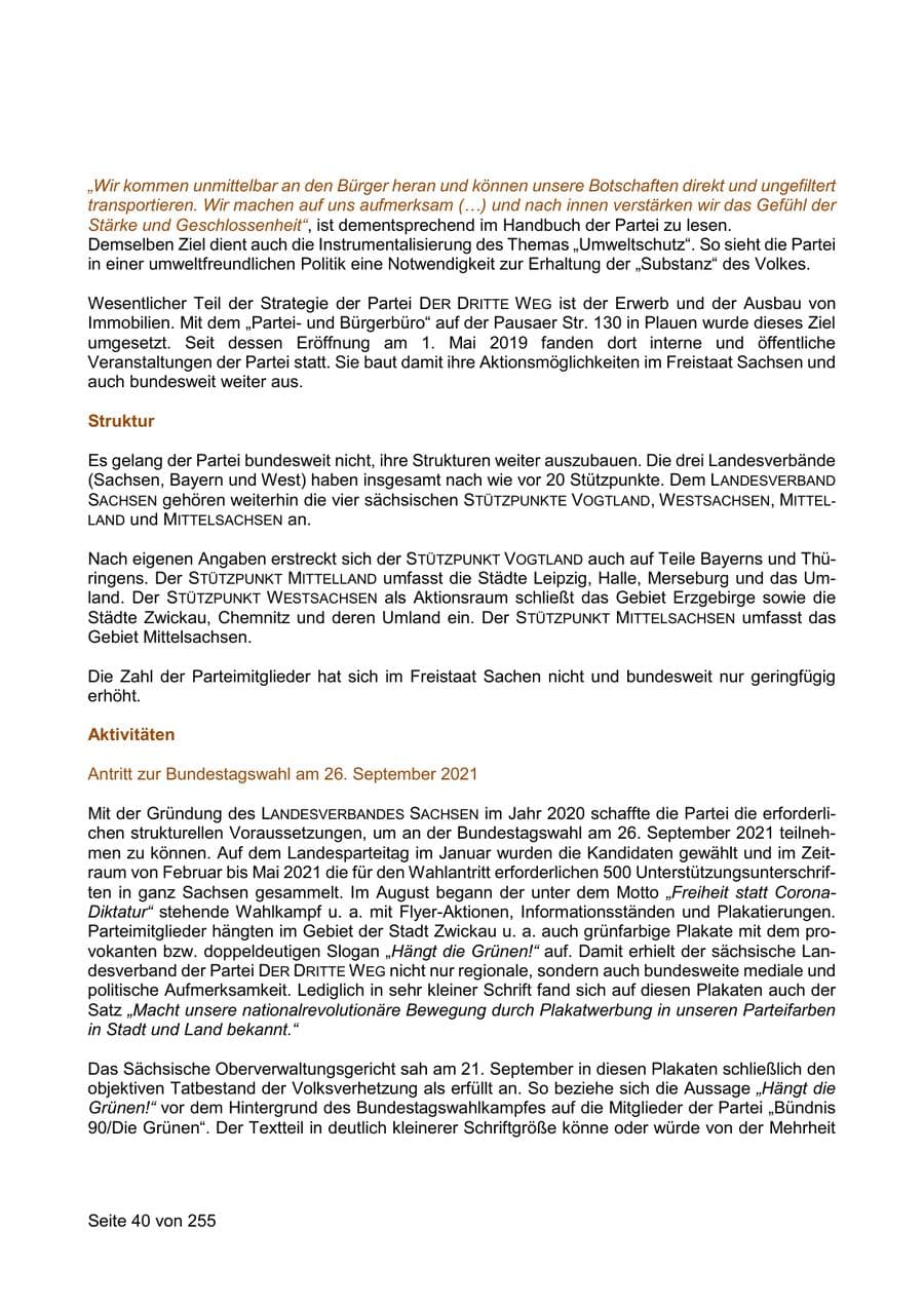 Seite 40 des Verfassungsschutzbericht 2021 Sachsen