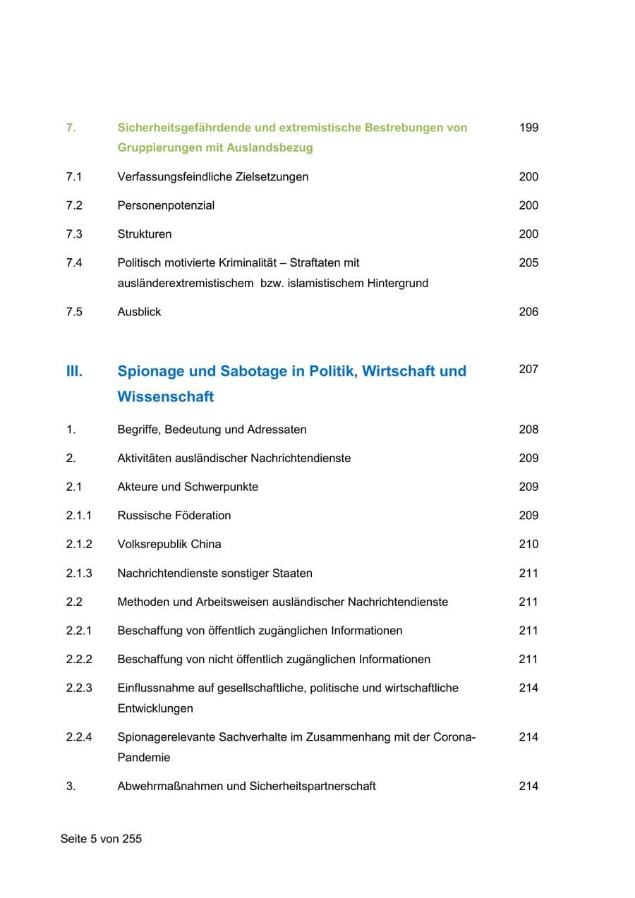 Seite 5 des Verfassungsschutzbericht 2021 Sachsen
