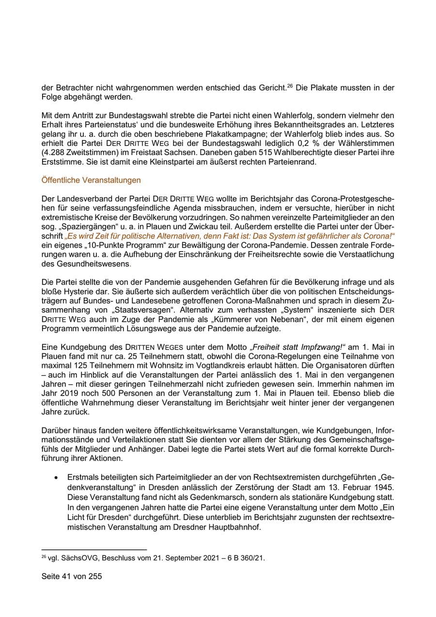 Seite 41 des Verfassungsschutzbericht 2021 Sachsen