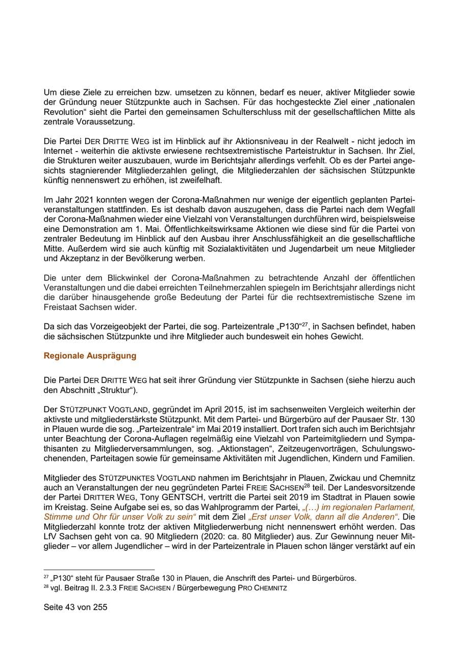 Seite 43 des Verfassungsschutzbericht 2021 Sachsen