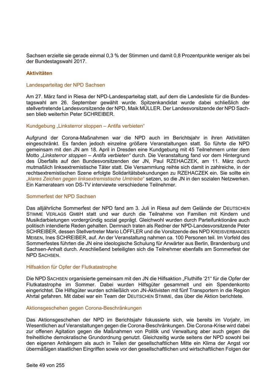 Seite 49 des Verfassungsschutzbericht 2021 Sachsen