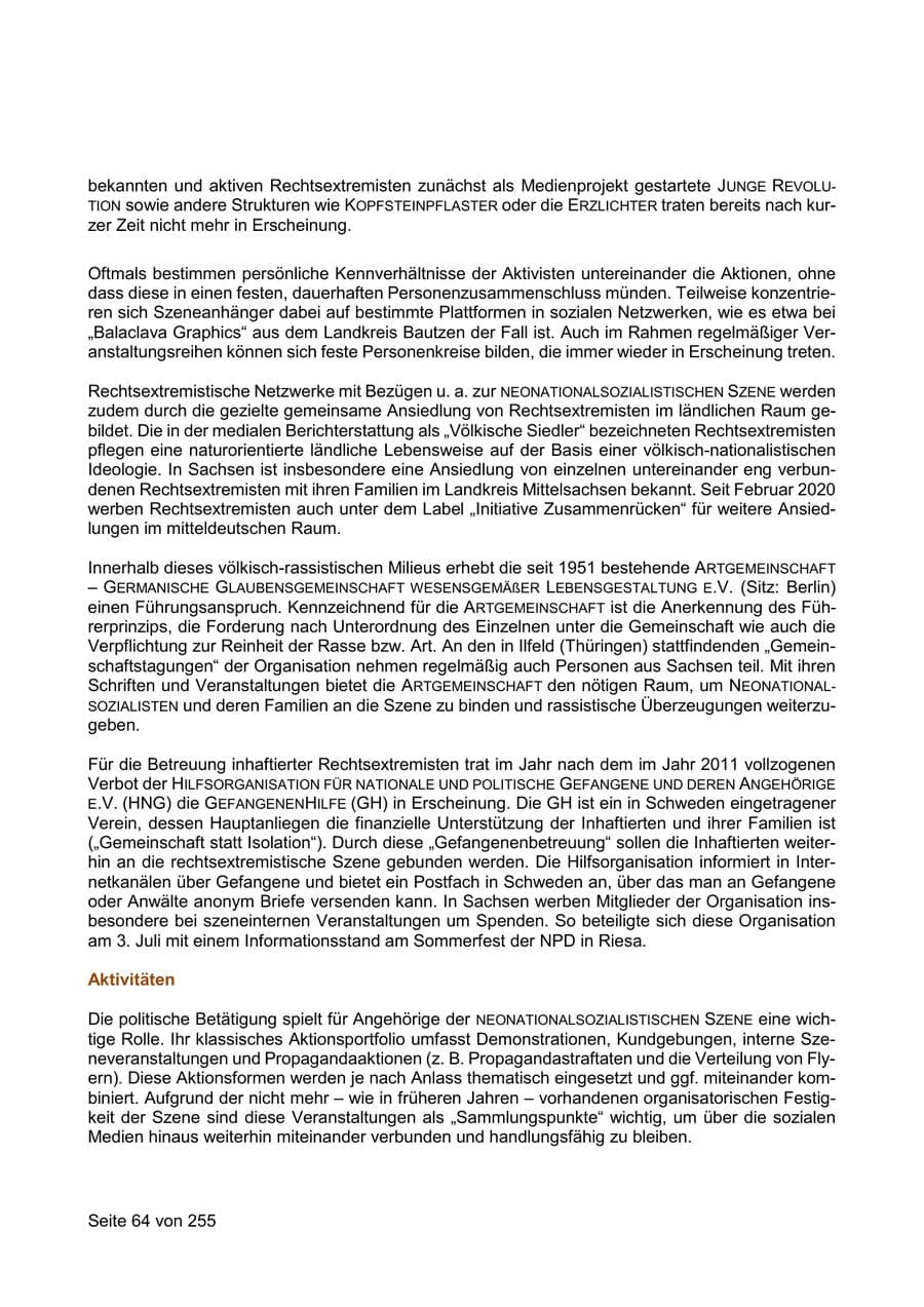 Seite 64 des Verfassungsschutzbericht 2021 Sachsen