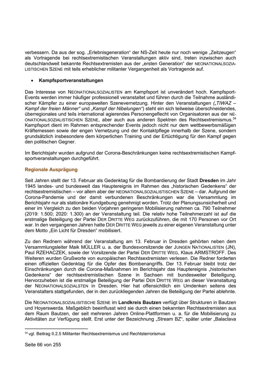 Seite 66 des Verfassungsschutzbericht 2021 Sachsen