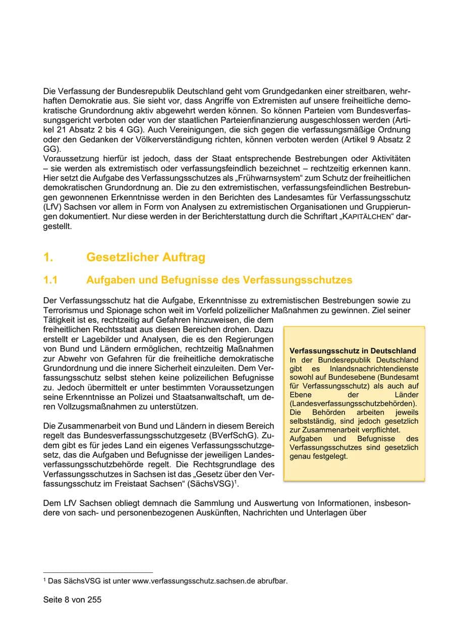 Seite 8 des Verfassungsschutzbericht 2021 Sachsen