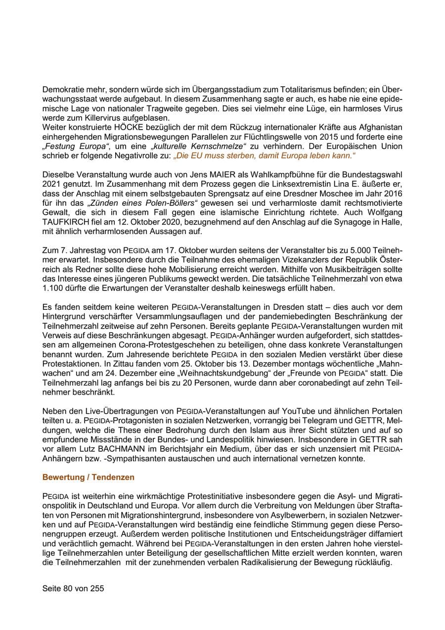 Seite 80 des Verfassungsschutzbericht 2021 Sachsen