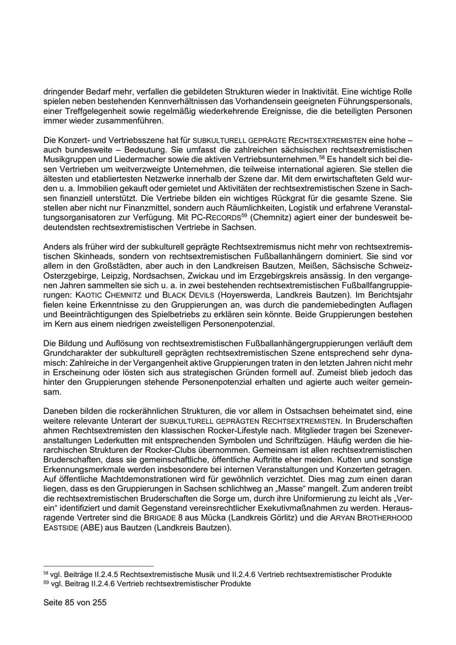 Seite 85 des Verfassungsschutzbericht 2021 Sachsen