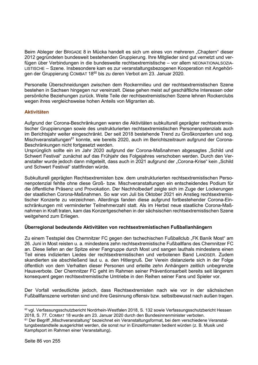 Seite 86 des Verfassungsschutzbericht 2021 Sachsen