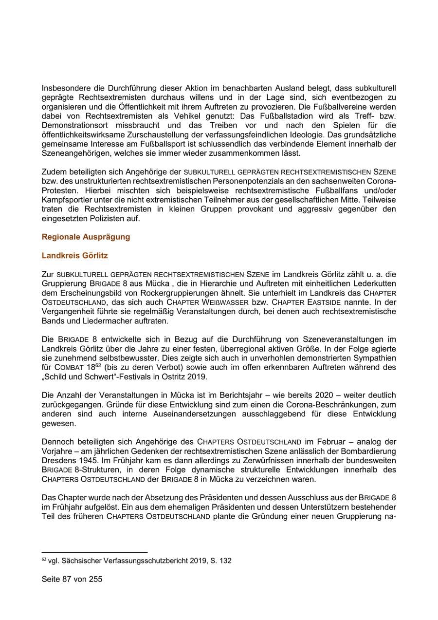Seite 87 des Verfassungsschutzbericht 2021 Sachsen