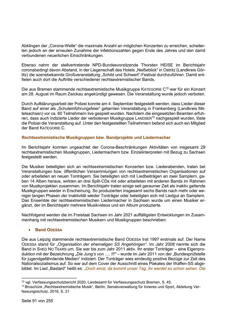 Seite 91 des Verfassungsschutzbericht 2021 Sachsen