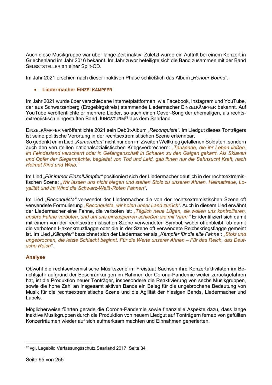 Seite 95 des Verfassungsschutzbericht 2021 Sachsen