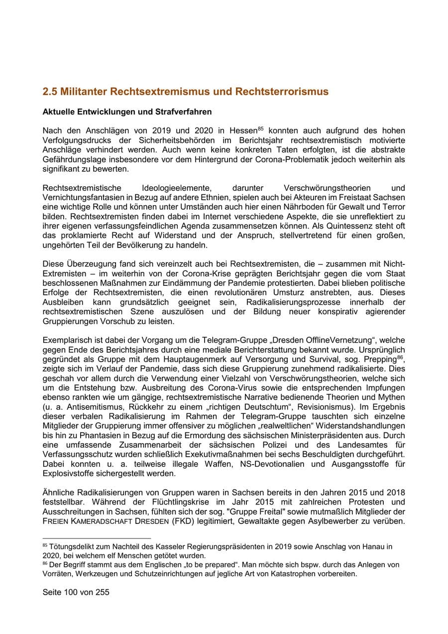 Seite 100 des Verfassungsschutzbericht 2021 Sachsen