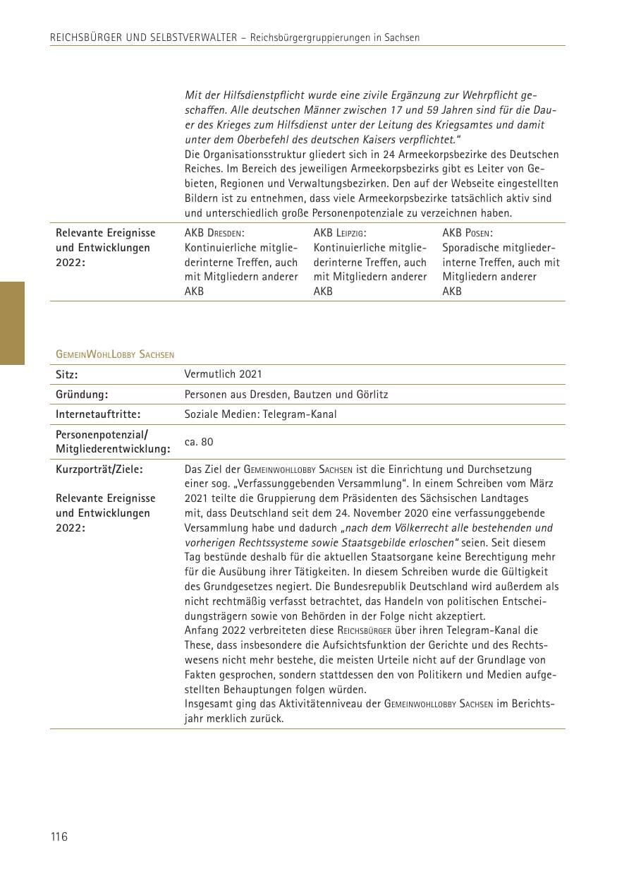 Seite 116 des Verfassungsschutzbericht 2022 Sachsen
