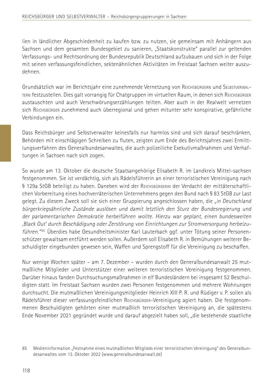 Seite 118 des Verfassungsschutzbericht 2022 Sachsen