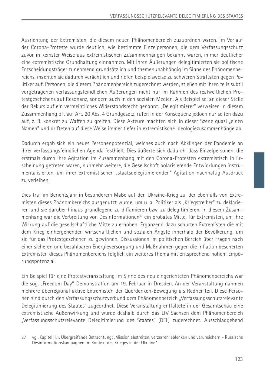 Seite 123 des Verfassungsschutzbericht 2022 Sachsen