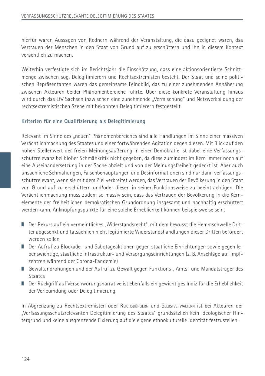 Seite 124 des Verfassungsschutzbericht 2022 Sachsen