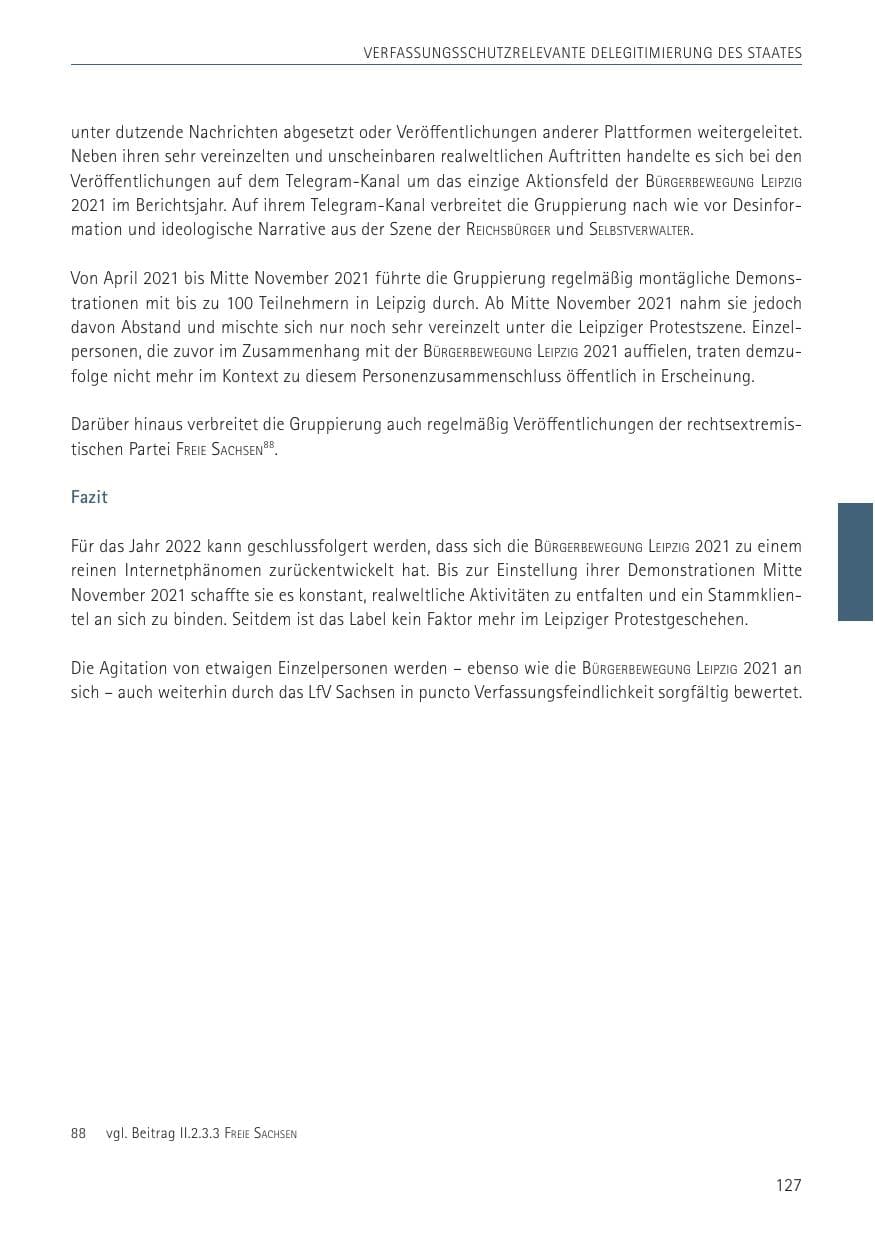 Seite 127 des Verfassungsschutzbericht 2022 Sachsen