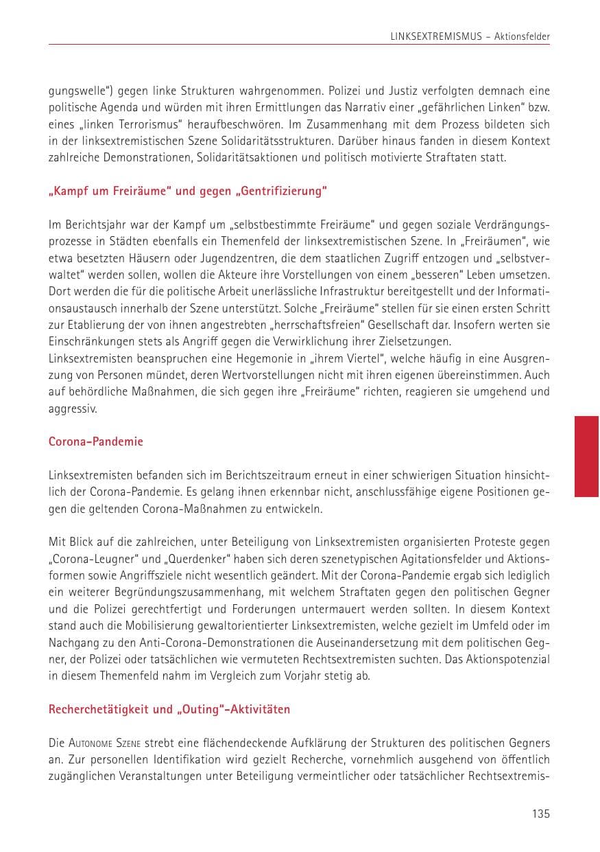 Seite 135 des Verfassungsschutzbericht 2022 Sachsen