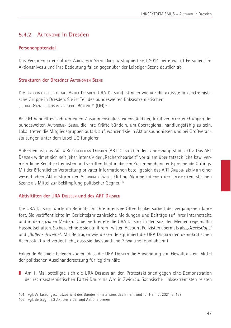 Seite 147 des Verfassungsschutzbericht 2022 Sachsen