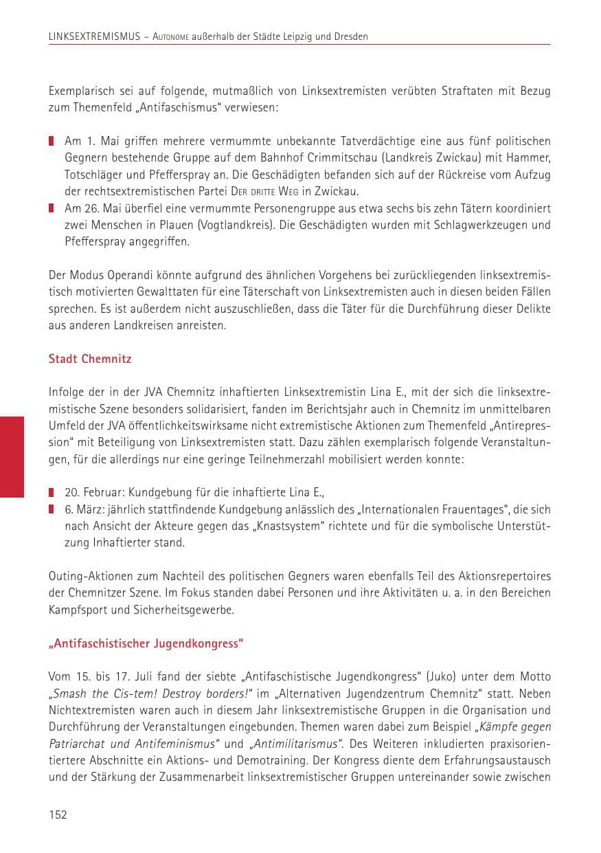 Seite 152 des Verfassungsschutzbericht 2022 Sachsen
