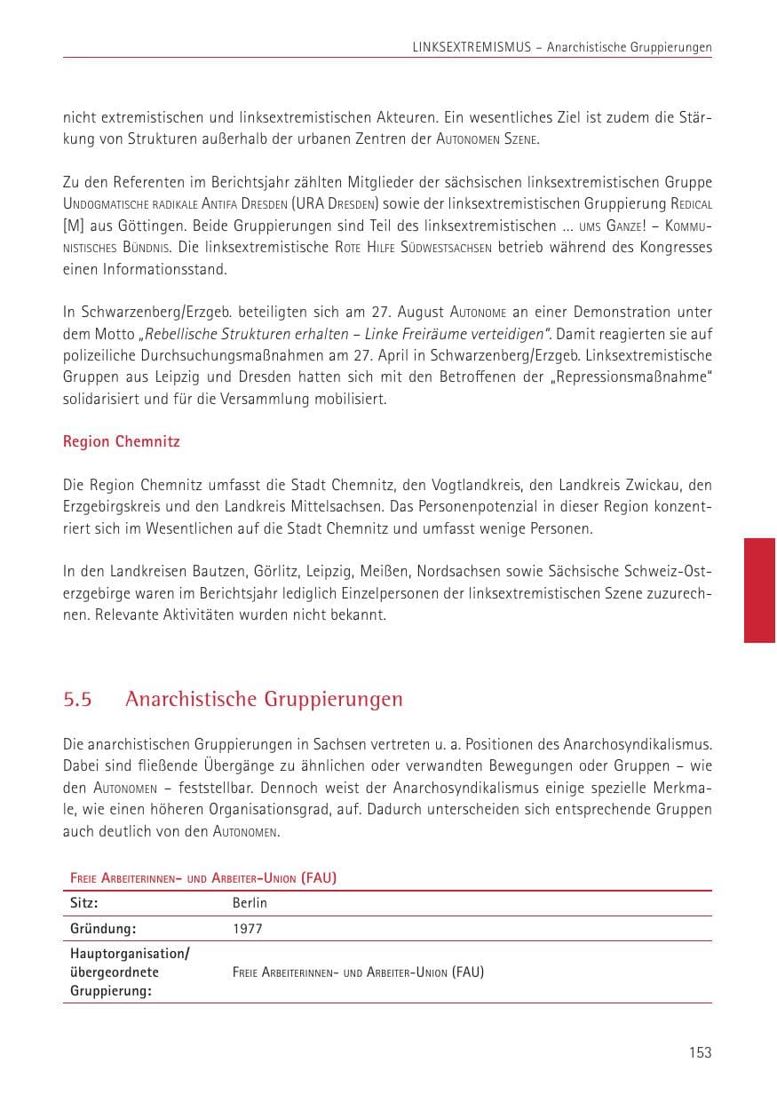 Seite 153 des Verfassungsschutzbericht 2022 Sachsen