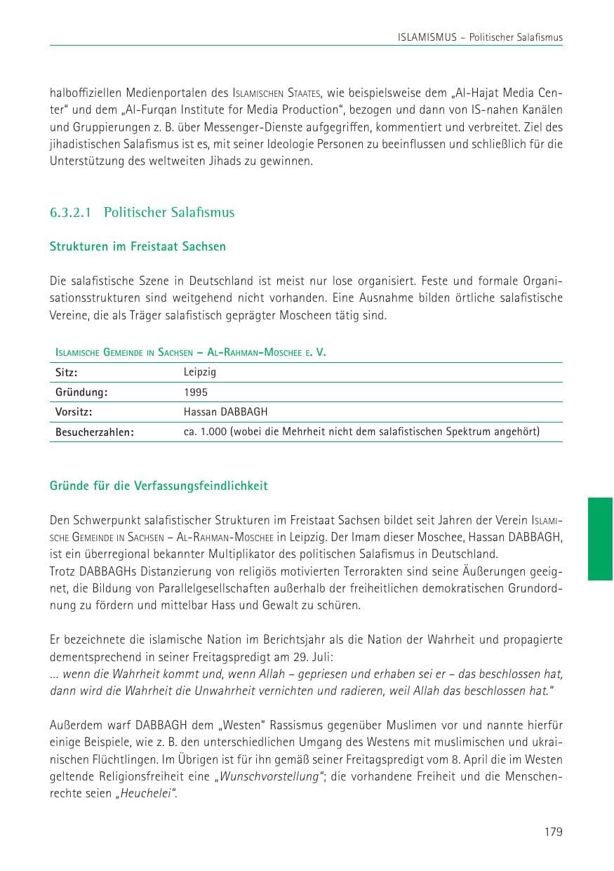 Seite 179 des Verfassungsschutzbericht 2022 Sachsen