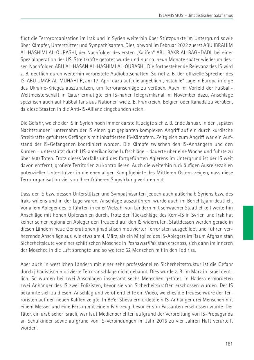 Seite 181 des Verfassungsschutzbericht 2022 Sachsen