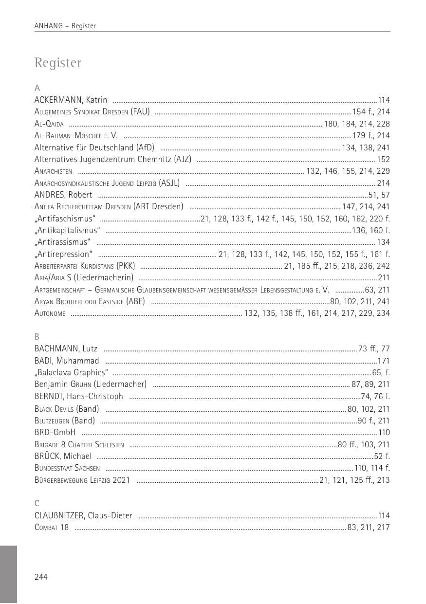 Seite 244 des Verfassungsschutzbericht 2022 Sachsen