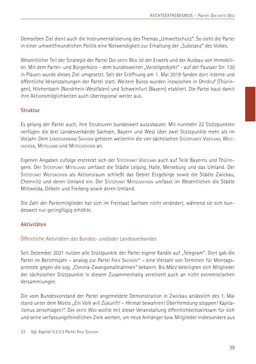 Seite 39 des Verfassungsschutzbericht 2022 Sachsen