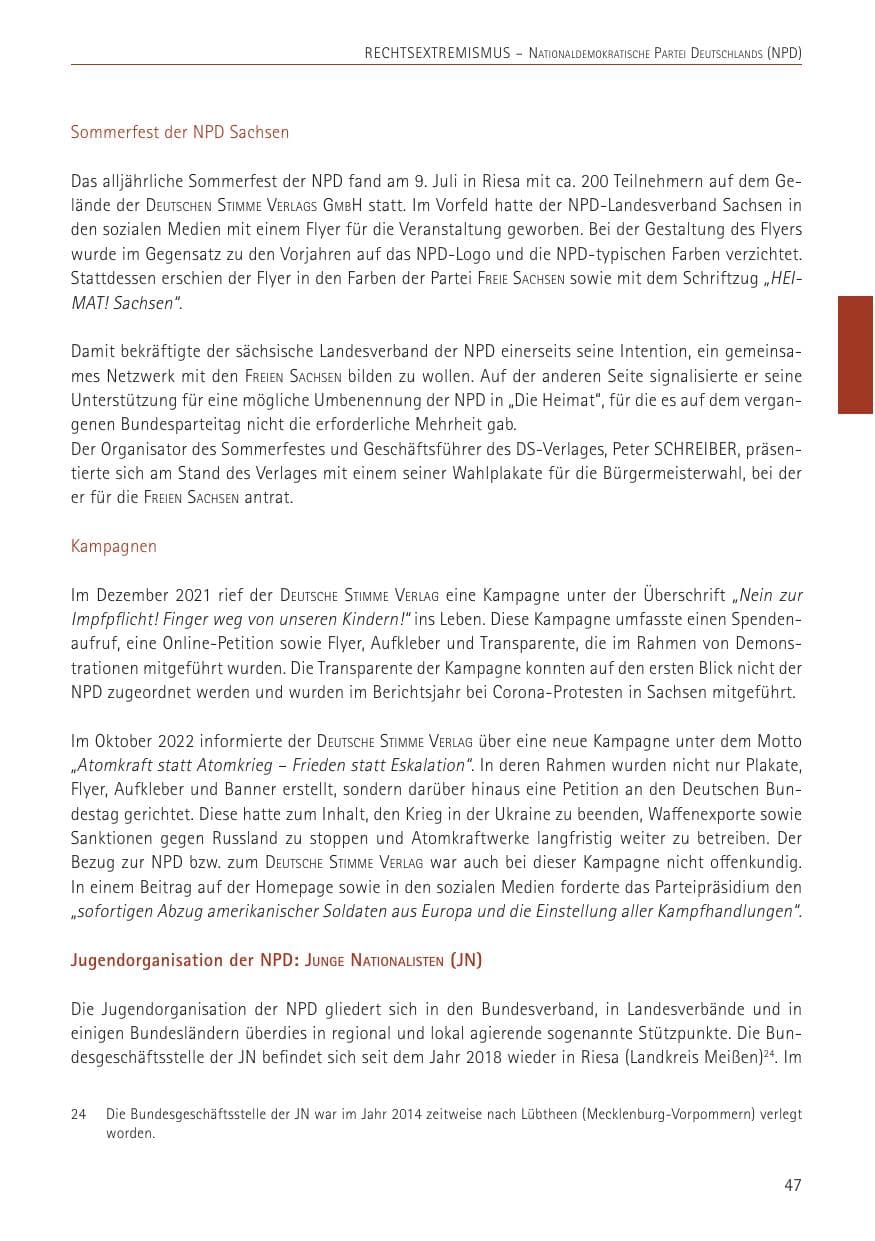 Seite 47 des Verfassungsschutzbericht 2022 Sachsen