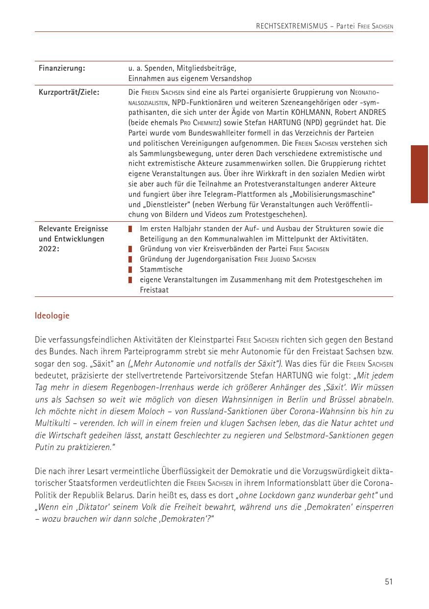Seite 51 des Verfassungsschutzbericht 2022 Sachsen
